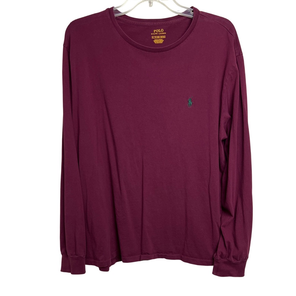 Polo Ralph Lauren Long Sleeve T-Shirt Men XL Burgundy Cotton Green Pony Logo A50